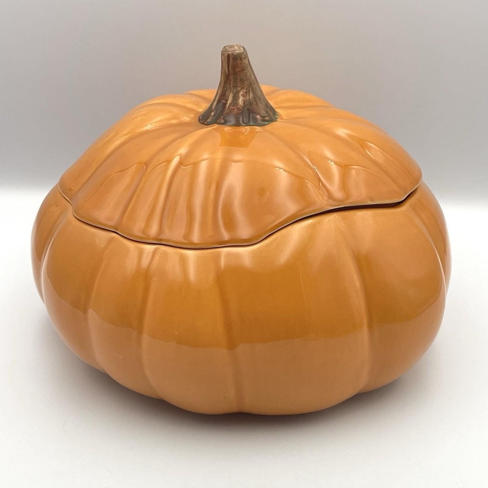 Barbara Eigen Harry & David Pumpkin Covered Tureen Bowl Portugal Ceramic 9"